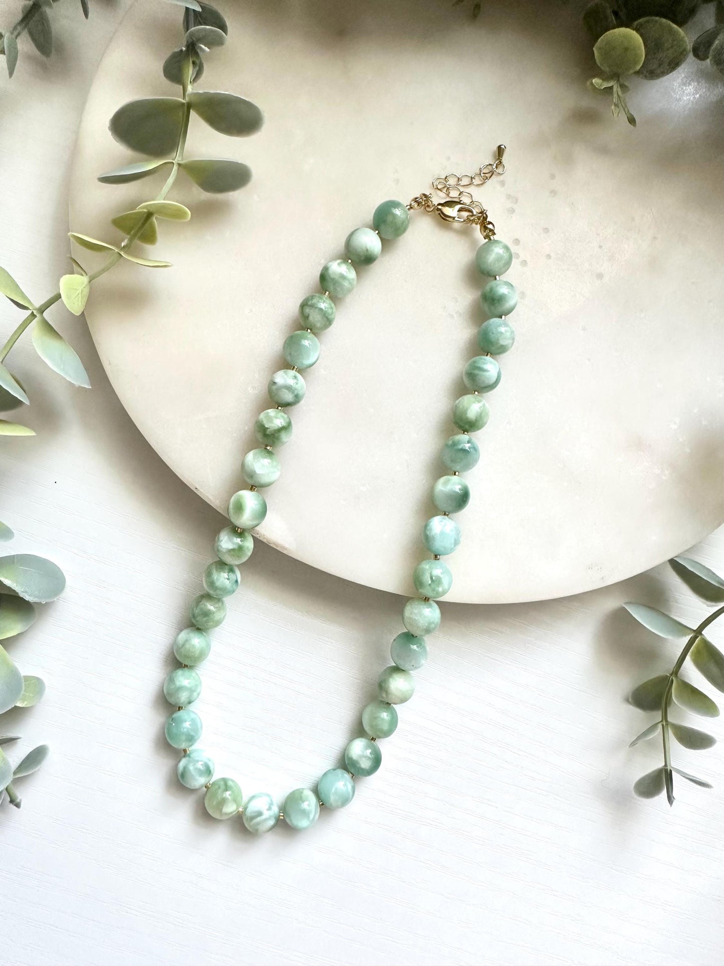 Green Moonstone Necklace, Mint Green Gemstone Necklace, Natural Moonstone Jewelry, Statement Beaded Necklace